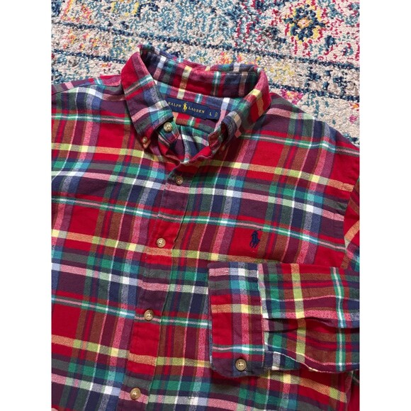 Ralph Lauren Colorful Plaid Flannel Button Down Shirt Men's Size Large - Picture 1 of 6
